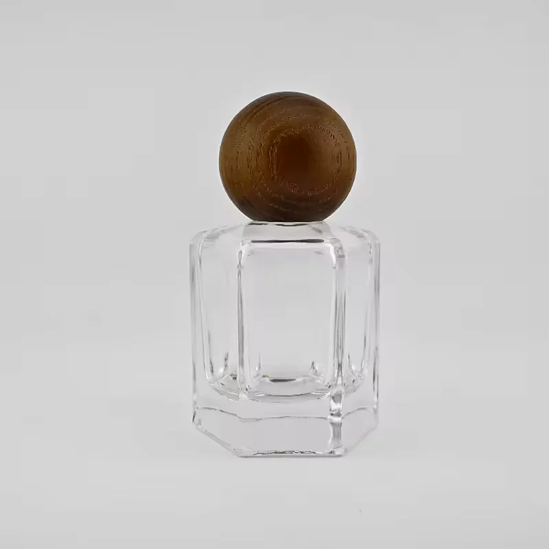 Round Glass Perfume Bottle with Wood Cap