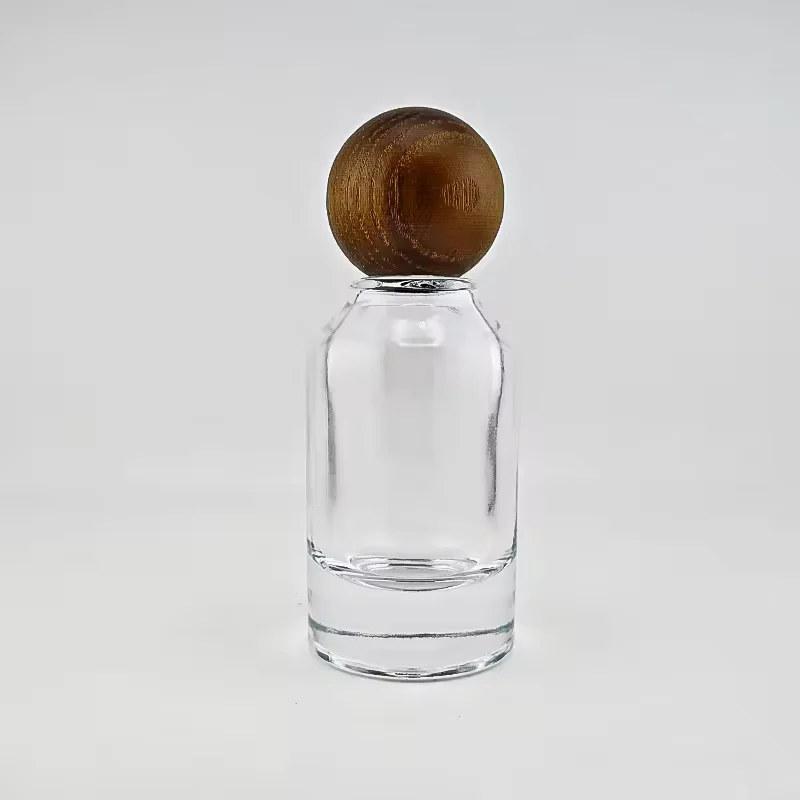 Cylindrical Glass Perfume Bottle with Wood Cap