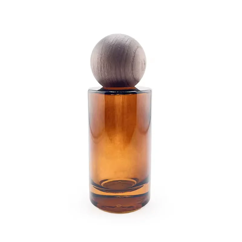 Amber Cylindrical Glass Perfume Bottle with Crimp Neck
