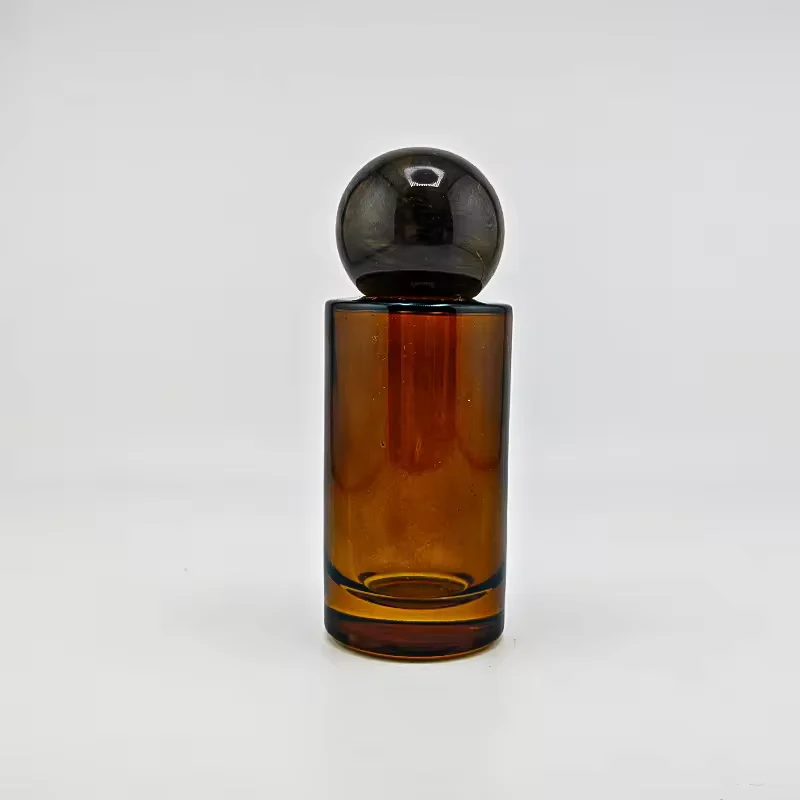 Amber Cylindrical Glass Perfume Bottle with Crimp Neck