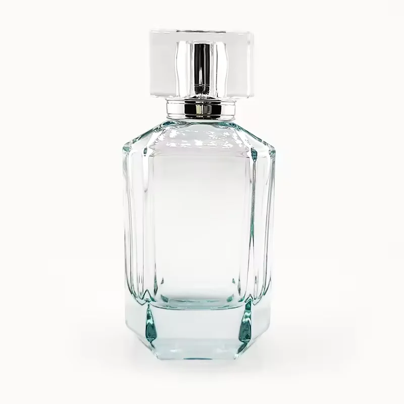 Clear Square Glass Perfume Bottle with Crimp Neck