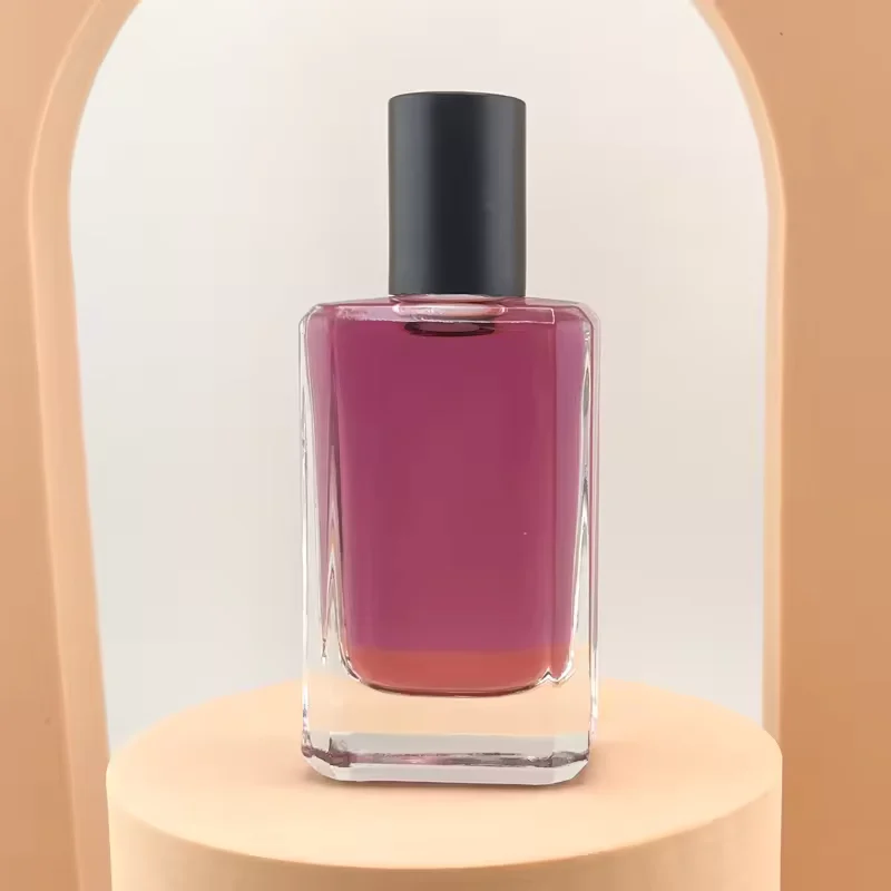 Black Square Glass Perfume Bottle with Crimp Neck