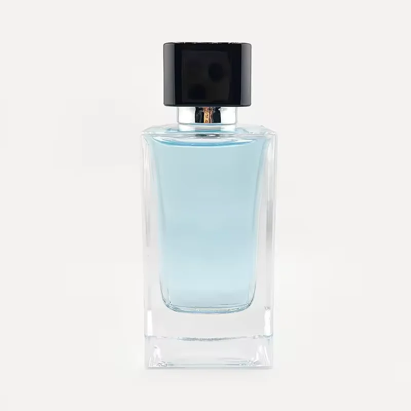 Black Square Glass Perfume Bottle with Crimp Neck