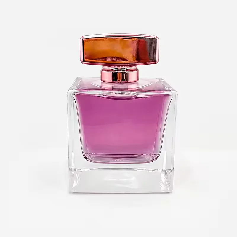 Clear Rectangular Glass Perfume Bottle with Crimp Neck
