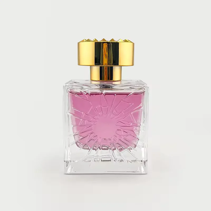 Clear Square Glass Perfume Bottle with Crimp Neck