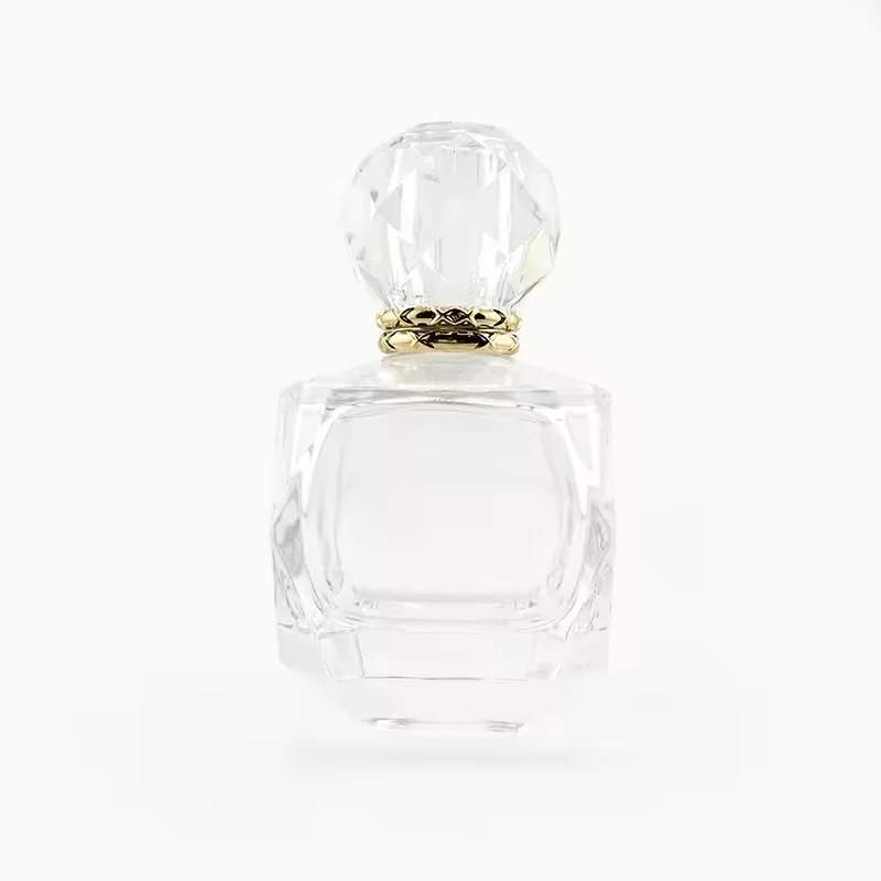 Clear Square Glass Perfume Bottle with Crimp Neck