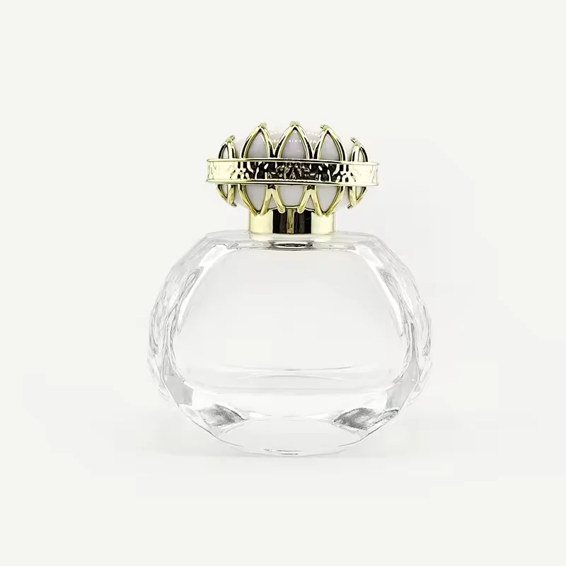 Clear Round Glass Perfume Bottle with Crimp Neck