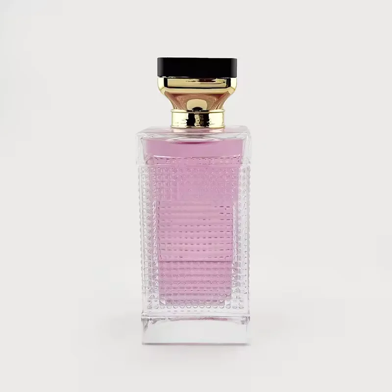 Black Square Glass Perfume Bottle with Crimp Neck