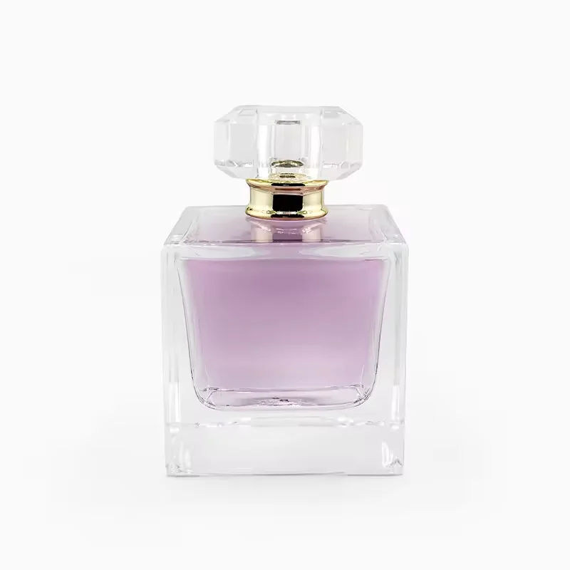 Clear Square Glass Perfume Bottle with Crimp Neck