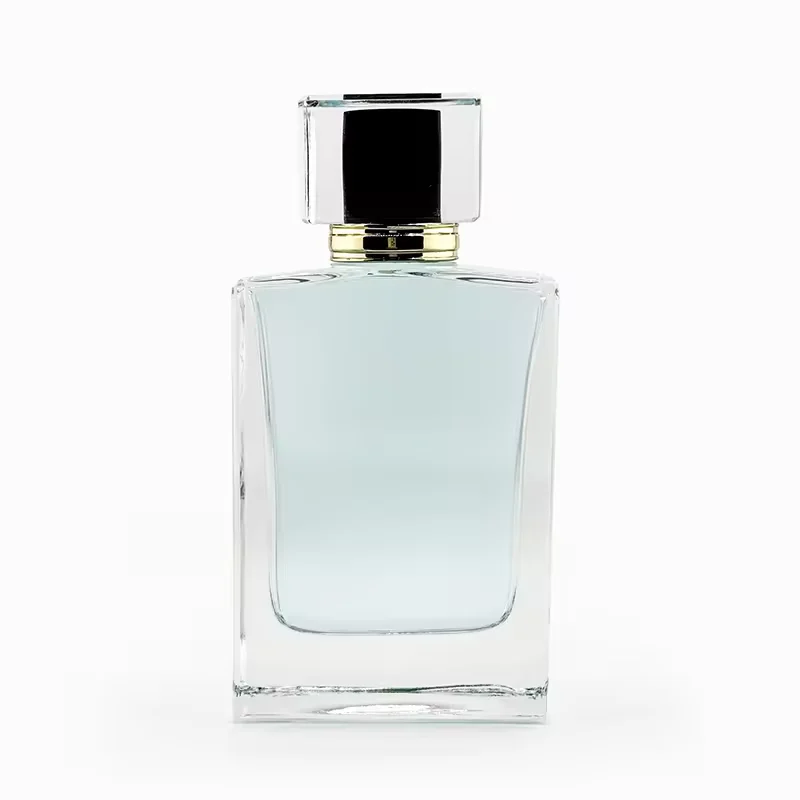 Clear Square Glass Perfume Bottle with Crimp Neck