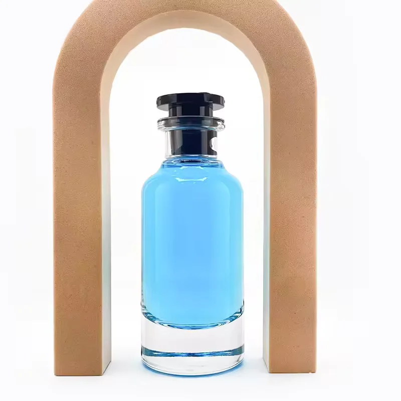 Black Cylindrical Glass Perfume Bottle with Crimp Neck