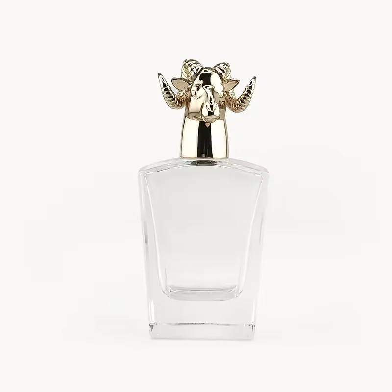 Glass Bottle with Luxury Zinc Animal Shape Cap Custom Design Screen Printing