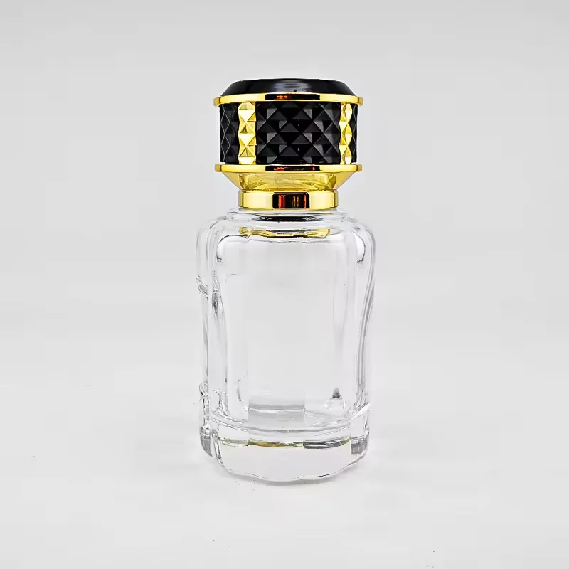 Black Cylindrical Glass Perfume Bottle with Crimp Neck