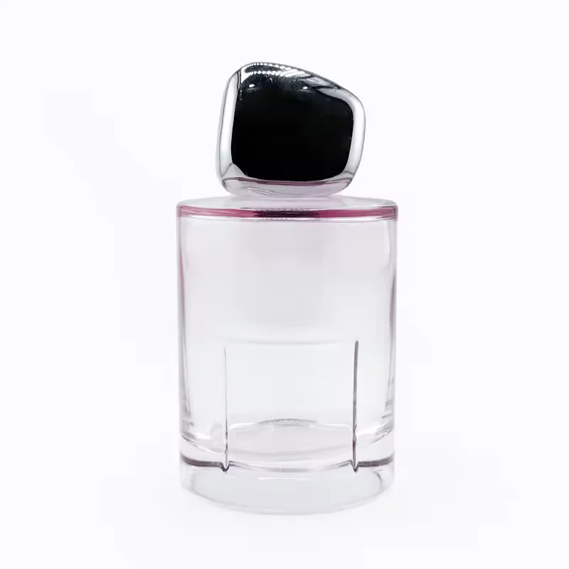 Custom Luxury Translucent Pink-Tinted Glass Perfume Bottle with Pink-Rimmed