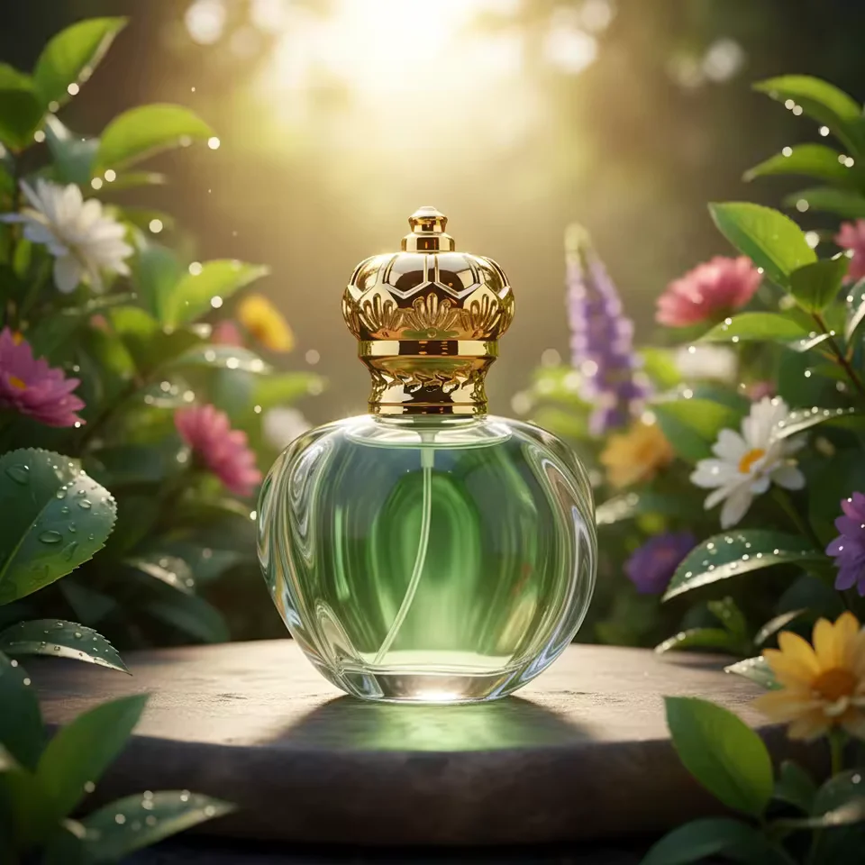 Clear Round Glass Perfume Bottle with Crown Cap