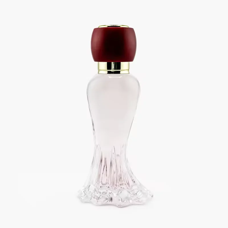 Elegant Irregular Shape Figure-Hugging Glass Perfume Bottle with Burgundy